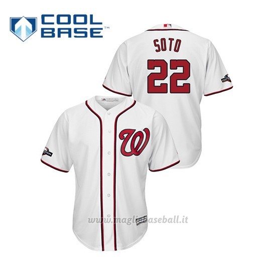 Maglia Baseball Uomo Washington Nationals 22 Juan Soto 2019 Postseason Cool Base Bianco